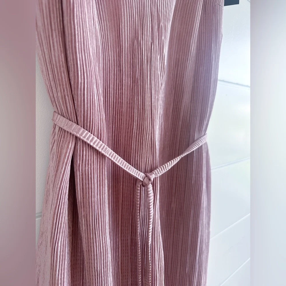 NWT - Black Note- Pink pleated Short Dress - Spaghetti Strap - Waist Tie- Size L - Picture 7 of 7